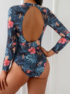 Women’s Floral High-Neck Backless Long-Sleeve Swimsuit
