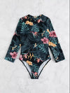 Women’s Floral High-Neck Backless Long-Sleeve Swimsuit