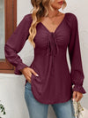 Women’s V-Neck Drawstring Waist Long-Sleeve Blouse