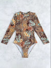 Women’s Floral High-Neck Backless Long-Sleeve Swimsuit