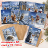 12Christmas Greeting Cards With Envelopes,Winter Snowy Wildlife Animals,Ideal  Winter Themed Party Favors Christmas Greeting Use