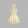 Ladies' Beach Vacation Elegant Textured Fabric Camisole Front Pleated Ruffle Mini Dress