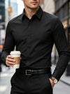 New Men Shirt Elegant Fashion European Long Sleeve Classic Smart Casual Elastic Anti-pilling Male Business Dress Shirts