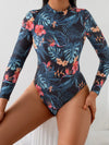 Women’s Floral High-Neck Backless Long-Sleeve Swimsuit