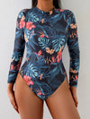 Women’s Floral High-Neck Backless Long-Sleeve Swimsuit