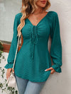 Women’s V-Neck Drawstring Waist Long-Sleeve Blouse