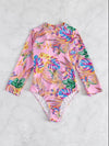 Women’s Floral High-Neck Backless Long-Sleeve Swimsuit