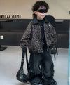 Boys Autumn Coat 2025 New Children Korean Leopard Print Patchwork Jacket Trendy Children Loose Casual Jacket for Outdoor Wear