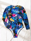 Women’s Floral High-Neck Backless Long-Sleeve Swimsuit