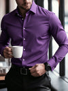 New Men Shirt Elegant Fashion European Long Sleeve Classic Smart Casual Elastic Anti-pilling Male Business Dress Shirts