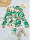 Women’s Floral High-Neck Backless Long-Sleeve Swimsuit