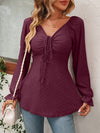 Women’s V-Neck Drawstring Waist Long-Sleeve Blouse
