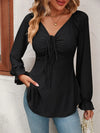 Women’s V-Neck Drawstring Waist Long-Sleeve Blouse