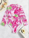 Women’s Floral High-Neck Backless Long-Sleeve Swimsuit