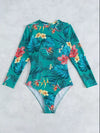 Women’s Floral High-Neck Backless Long-Sleeve Swimsuit